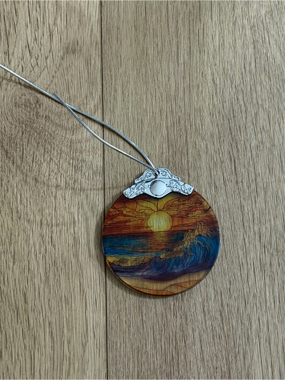 Round multicolor sunset ocean glass suncatcher